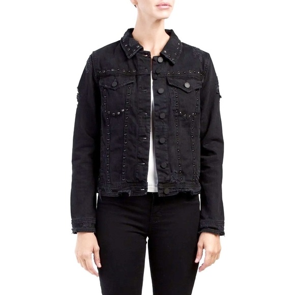 Blank NYC Black Jean Jacket Size Small Studded Distressed Denim New NWT - Picture 1 of 10